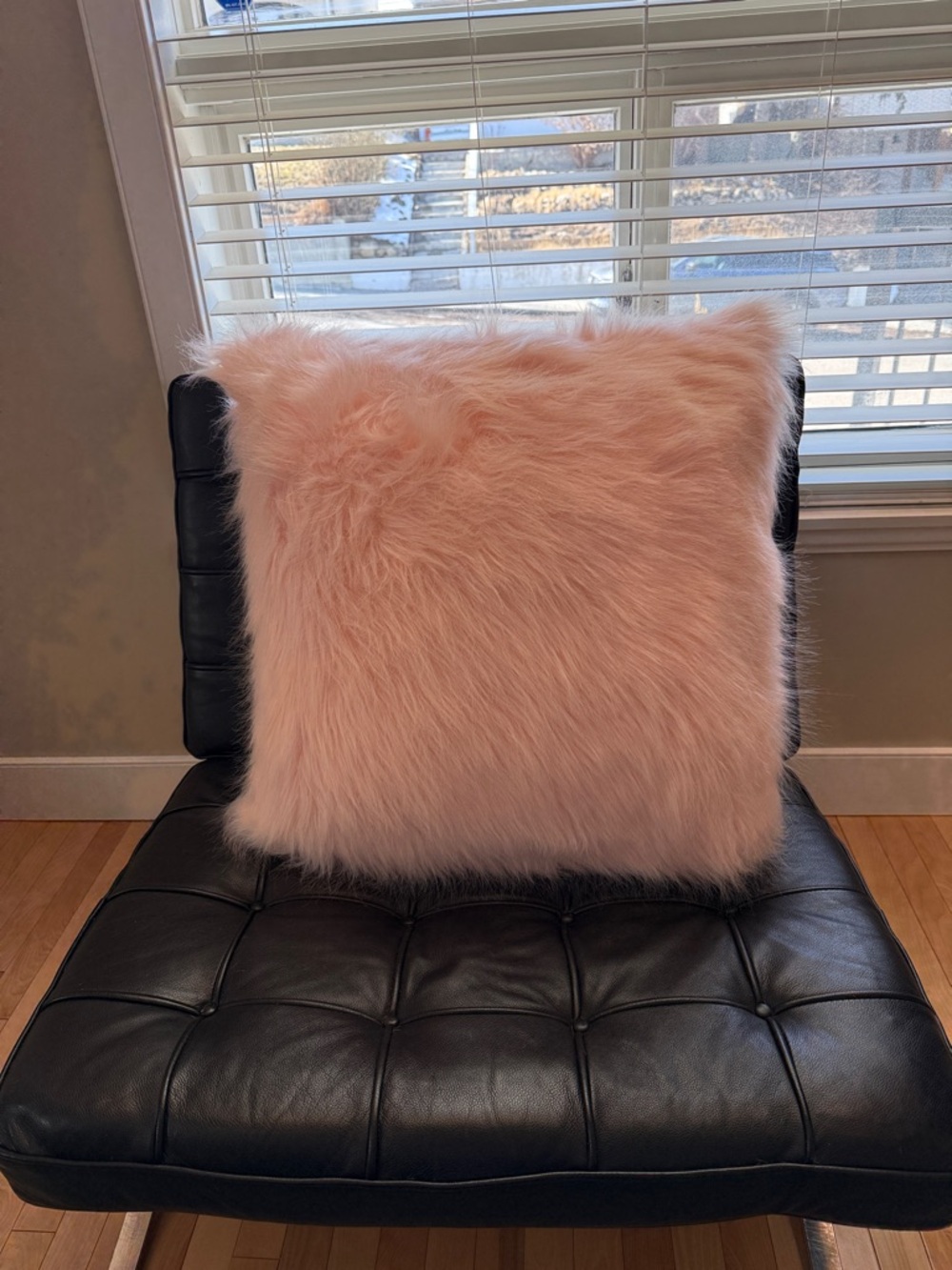 Blush Pink Faux Fur Throw Pillow